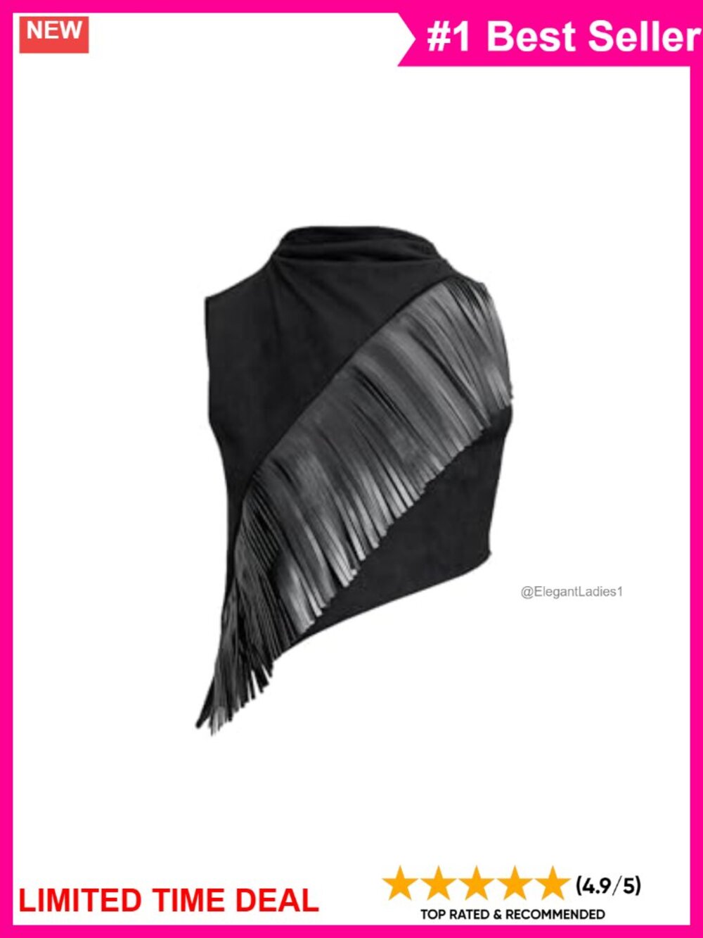 Asymmetric Fringe Sueded Slim Fit Cowl Neck Sleeveless Tank Top